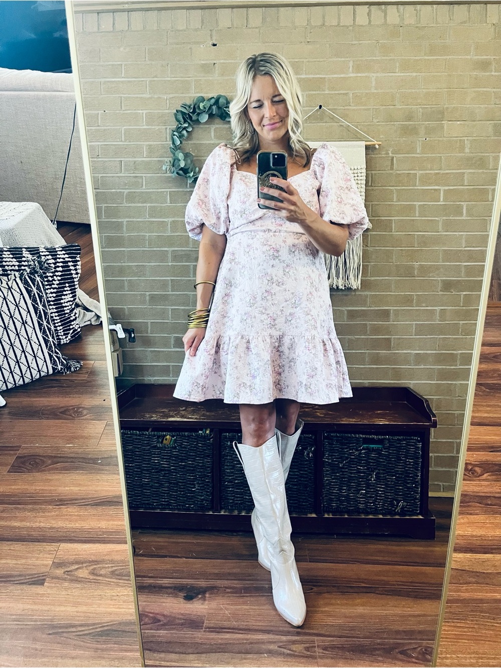 English Factory Pink Floral Puff-Sleeve Mini Dress